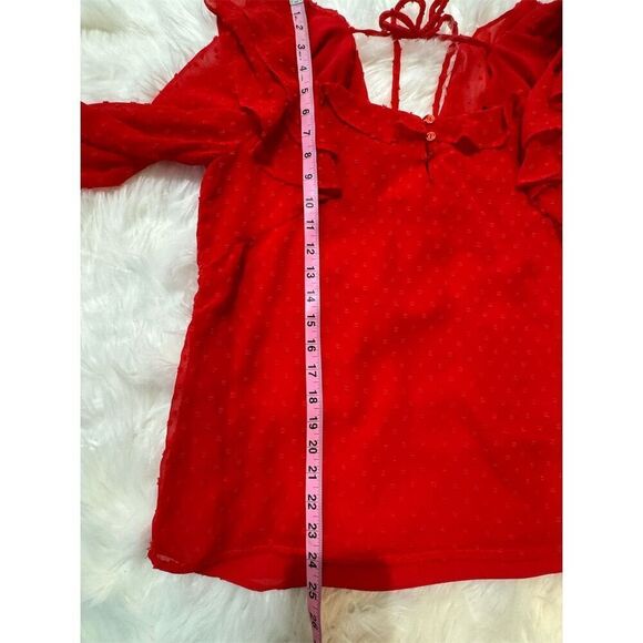 Halogen Women's Red Textured Ruffle Blouse Size M Long Sleeve Casual - Picture 7 of 10